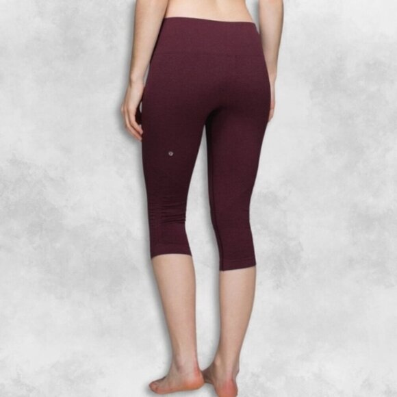 Lululemon In the Flow Crop Legging Ribbed Ruched Leg Seamless Burgundy Women's S - Picture 2 of 6
